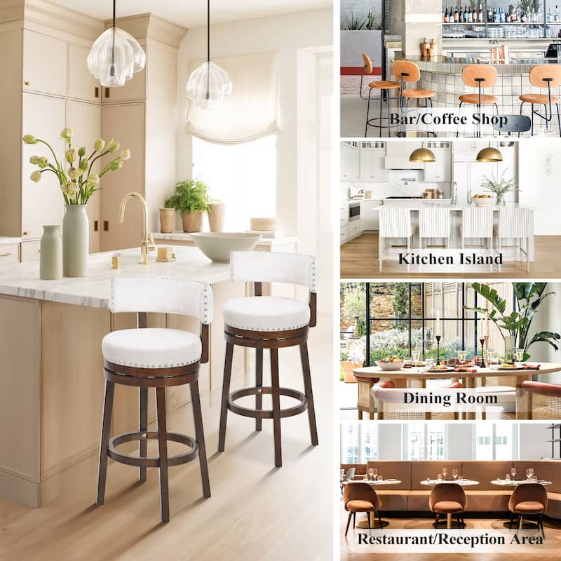 Modern Velvet Swivel Bar Stool - 25" or 30" Counter Height with Adjustable Footrest & Walnut Base, for Kitchen Islands