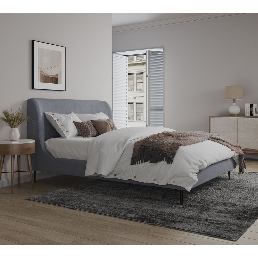 Heather Velvet Upholstered Bed with Black Legs