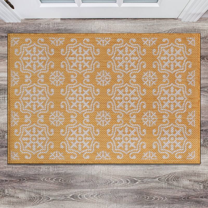 World Rug Gallery Transitional Geometric Textured Flat Weave Indoor/Outdoor Area Rug