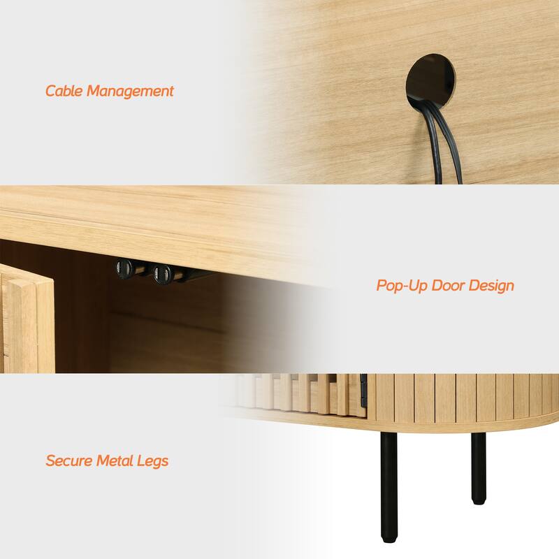 WAMPAT 64.4" Fluted TV Stand,Mid Century Modern Entertainment Center for TVs Up to 70 inches