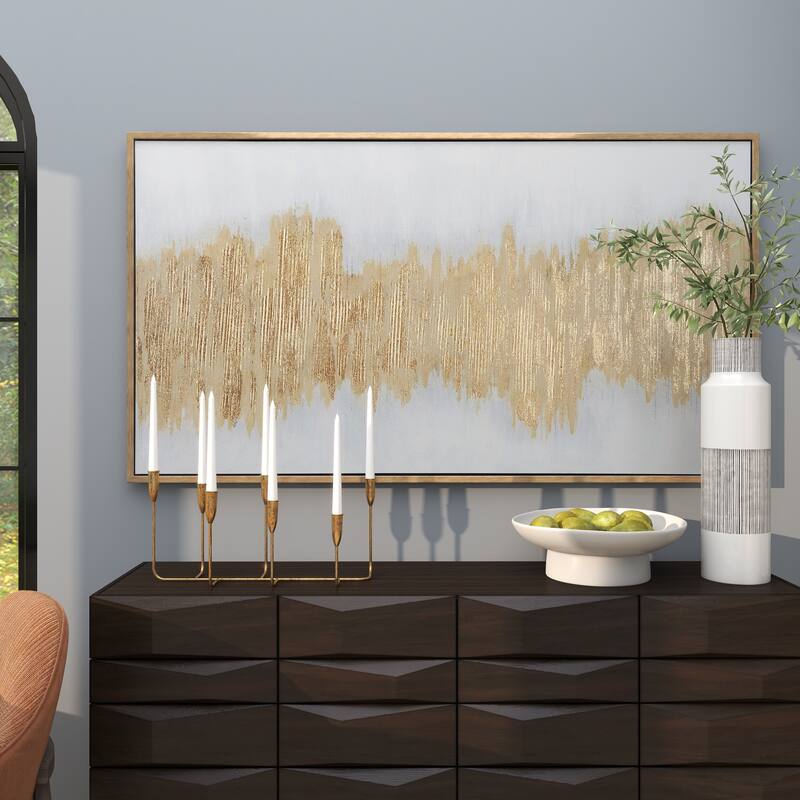 Canvas Abstract Long Horizontal Living Room Framed Wall Art with Glitter Flakes - Gold - CosmoLiving by Cosmopolitan