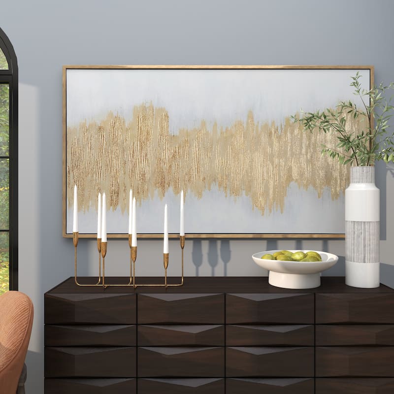 CosmoLiving by Cosmopolitan Canvas Glitter Flakes Geode Living Room Framed Wall Art with Gold Frame