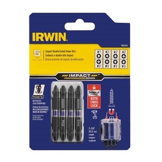 Irwin - - IRWIN Tools IMPACT Performance Series Double-Ended Screwdriver Power Bit, TORX, 2 3/8-inch Length, 5-Piece Set With Magnetic Screw Hold Attachment (1903522