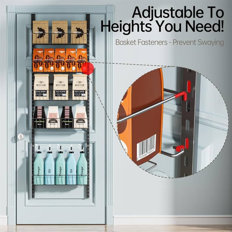 Adjustable Metal Over the Door Pantry Organizer Rack 6Tier - 5.82"D x 16.9"W x 4.72"H