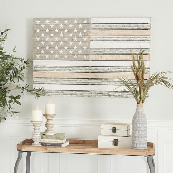 slide 1 of 7, White Wood French Country American Flag Wall Decor