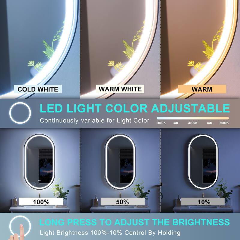 Wall Mounted Bathroom Framed LED Mirror With Anti- Fog,Memory Function And Dimmable Light Touch Sensor