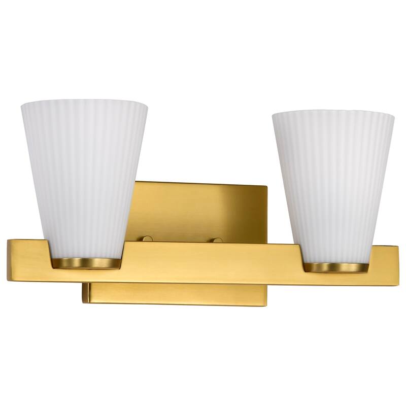 Royale 2 Light Vanity Burnished Brass Finish Ribbed White Glass - Burnished Brass - Burnished Brass