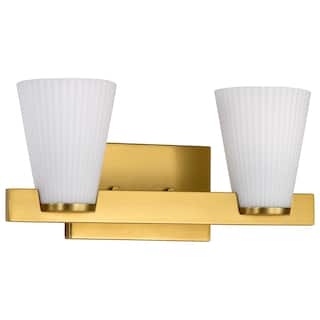 Royale 2 Light Vanity Burnished Brass Finish Ribbed White Glass - Burnished Brass