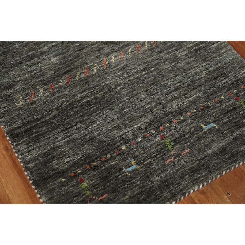 Gabbeh Indian Rug Hand-Knotted Grey Foyer Wool Carpet - 2'6" x 5'7"