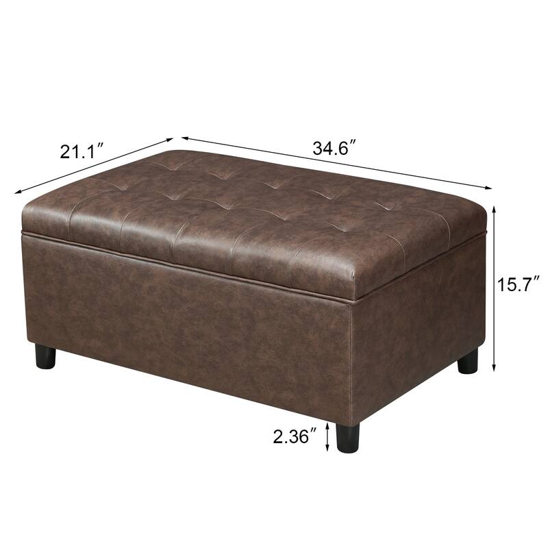 Adeco 35" Tufted Rectangular Storage Ottoman Bench