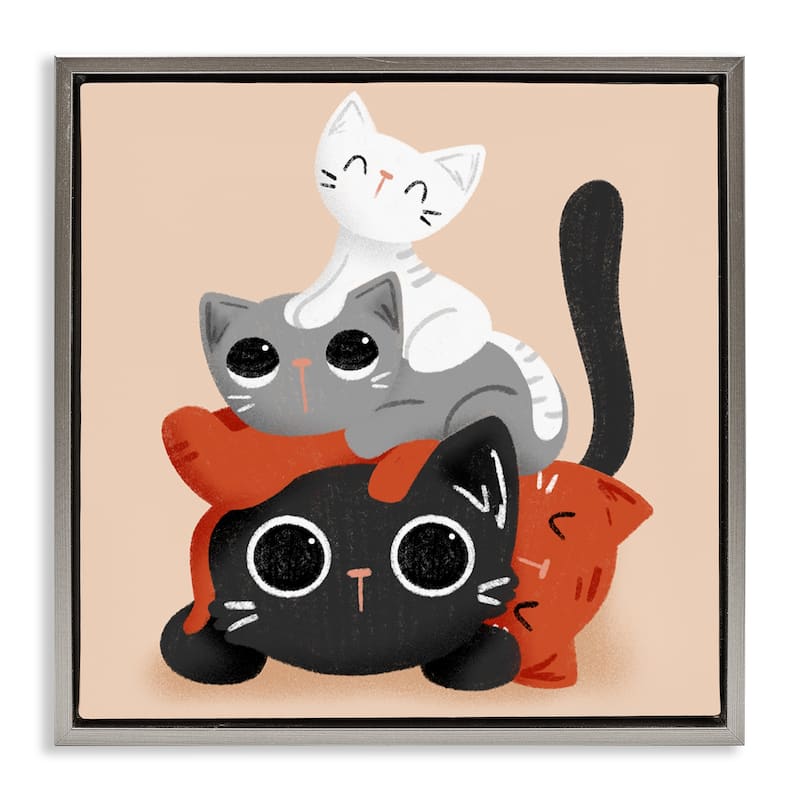 Stupell Stacked Cats Pile Framed Floater Canvas Wall Art Design By Sarah Hickman - 25 x 25 - Grey