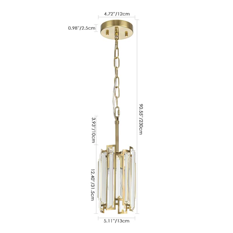 1-Light Modern Glam Black/Gold Cylinder Crystal Pendant Kitchen Island Light