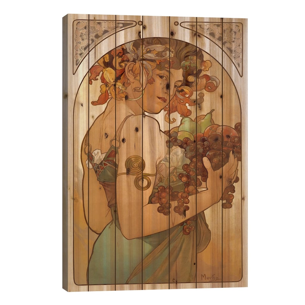 Fruit Print On Wood by Alphonse Mucha - Multi-Color