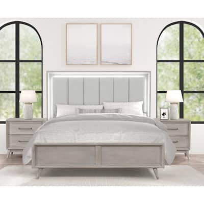 Roundhill Furniture Seluna 3-Piece Bedroom Set with Touch LED Lighting, Gray Oak Finish