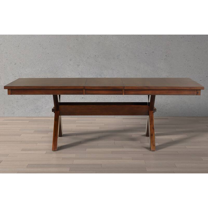 Roundhill Furniture Karven Wood 6-Piece Dining Set, Extendable Trestle Dining Table with 4 Chairs and Bench, Dark Hazelnut