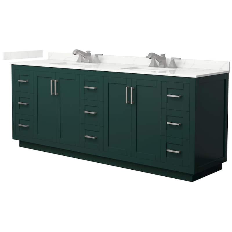 Wyndham Collection WCF292984D-QTZ-US3MXX Miranda 84" Free Standing - Green / Giotto Quartz Top / Brushed Nickel