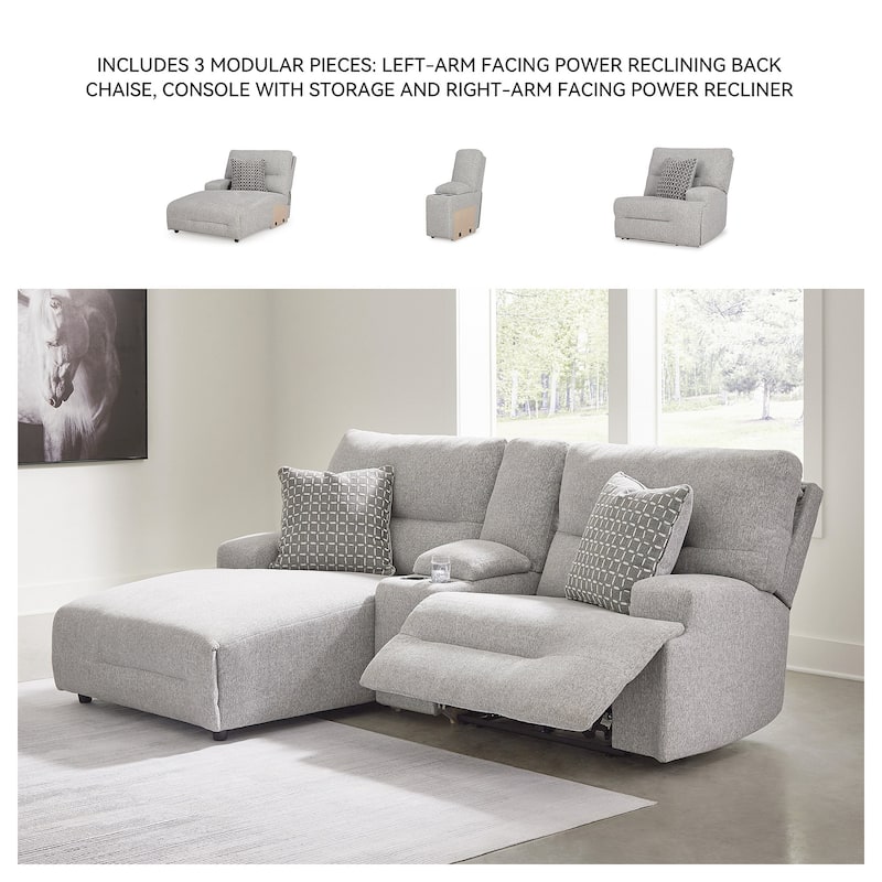 Signature Design by Ashley Acklen Place Light Gray 3-Piece Power Reclining Sectional Sofa with Chaise - 94" W x 70" D x 40" H