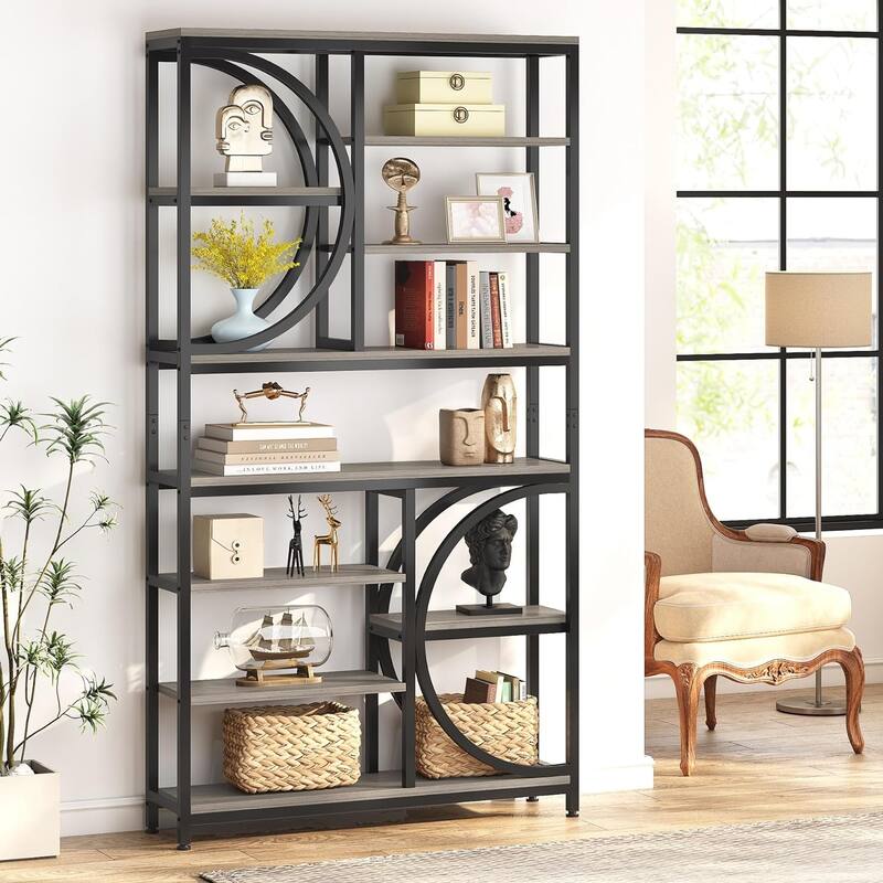 Industrial Bookshelf, 8-Tier Etagere Bookcases Display Shelf