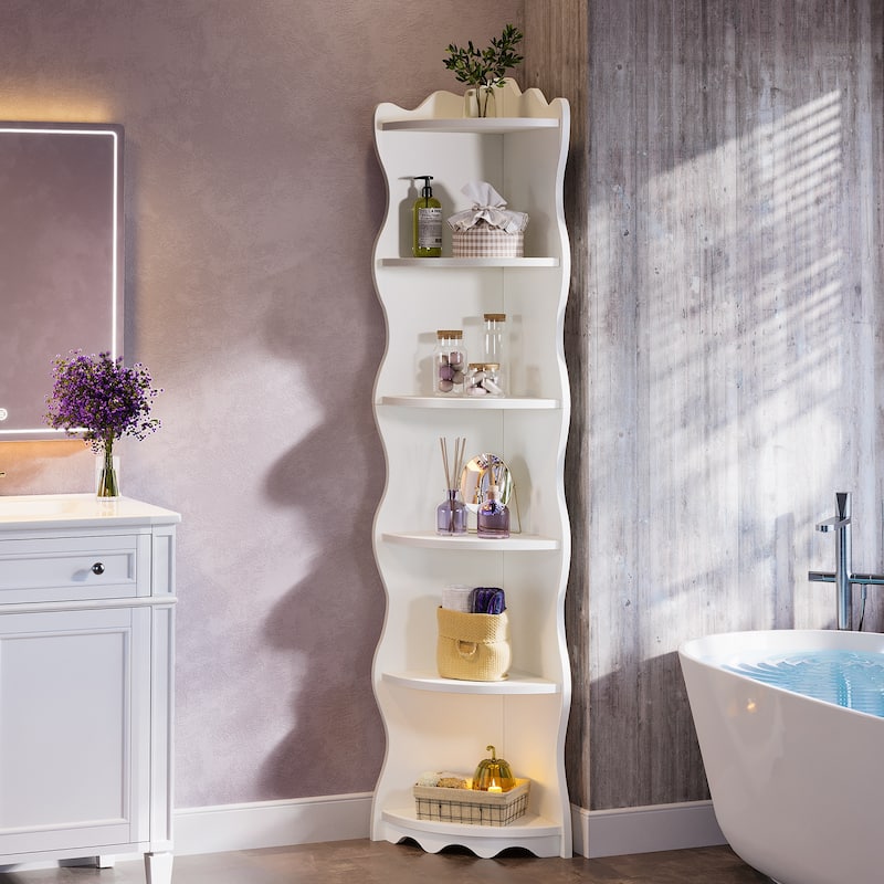 70.8" Tall White Corner Shelf, 6-tier Corner Bookshelf Bookcase - 13.8" D x 13.8" W x 70.8" H