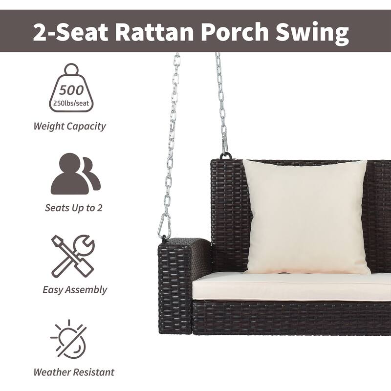 Wicker 2-Person Porch Swing with Chains