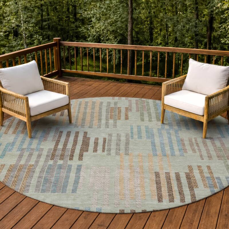 Machine Washable Indoor/ Outdoor Modern Pines Chantille Rug - Celery - 8' x 8'