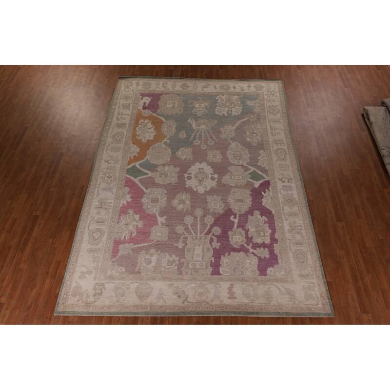 All-Over Floral Oushak Vegetable Dye Area Rug Handmade Wool Carpet - 8'11" x 12'4"