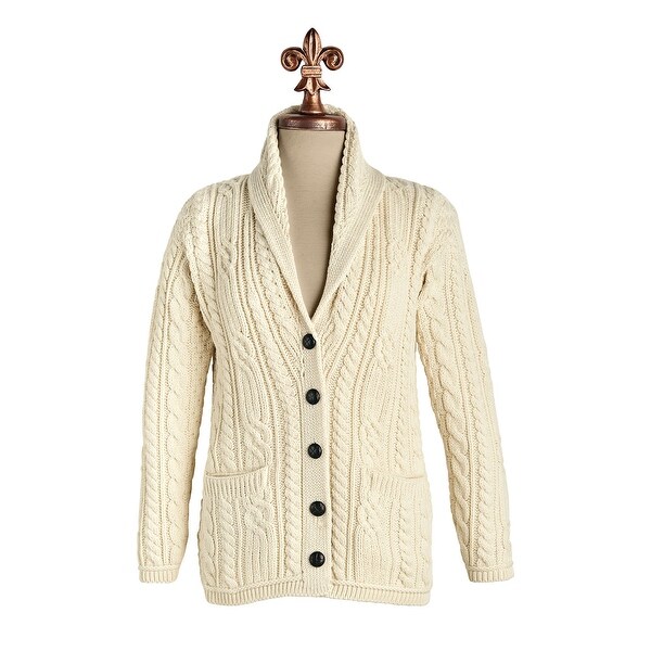 Shop Aran Woolen Mills Women's Merino Wool Grandad Cardigan Shop Aran Woolen Mills Women's Merino Wool Grandad Cardigan