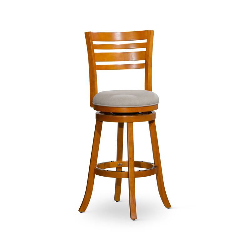 DTY Indoor Living Granby 4-Slat Back Swivel Stool - Natural Finish/Beige Fabric - Bar Height - 29-32 in.
