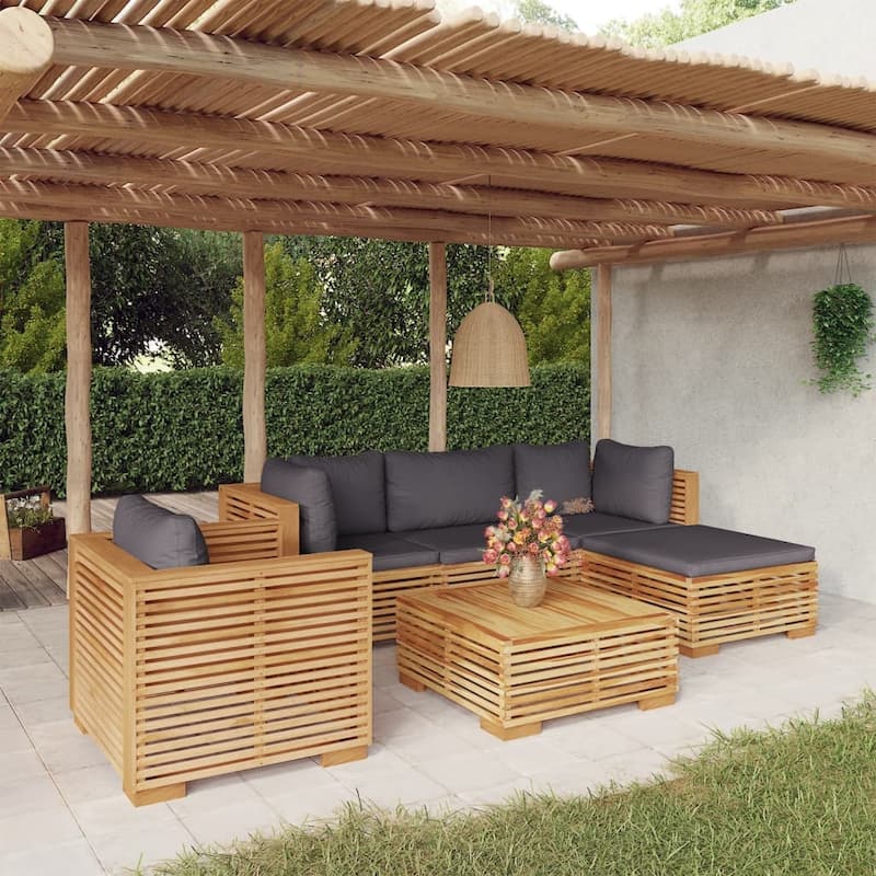 vidaXL 3 Piece Patio Lounge Set with Cushions Solid Wood Teak - 27.4" x 27.4" x 23.6"