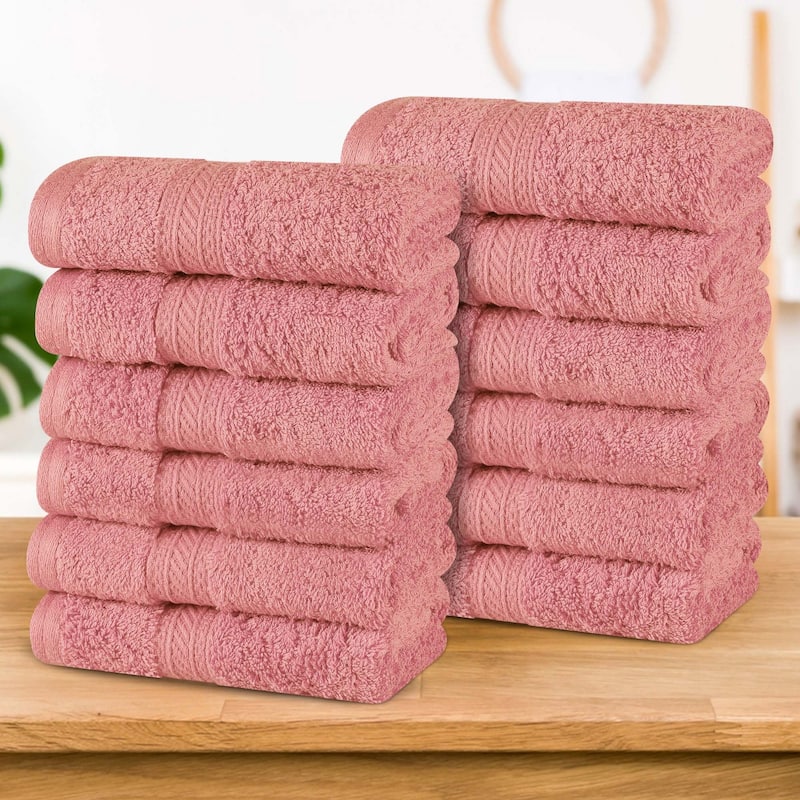 Superior Atlas Cotton Plush Heavyweight Face Towel Washcloth Set of 12 - Blush