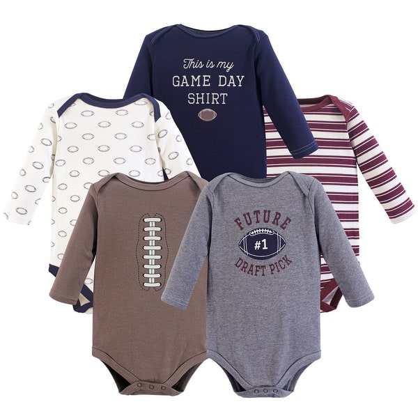 slide 1 of 1, Hudson Baby Infant Boy Cotton Long-Sleeve Bodysuits 5pk, Football 0-3 Months - Gray Football
