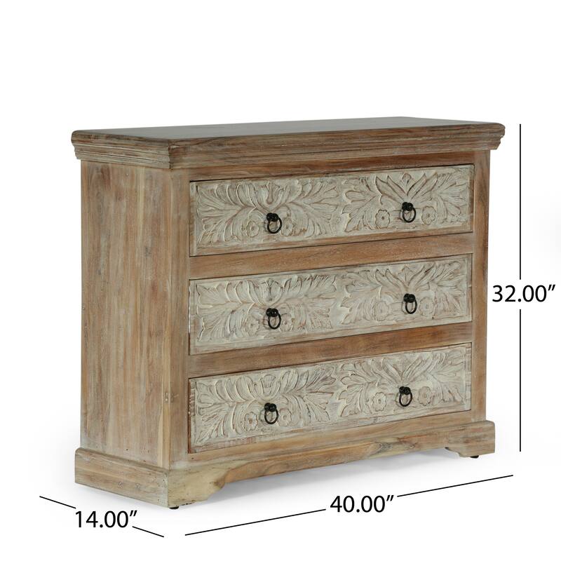 Holgate Boho Handcrafted Acacia Wood 3 Drawer Chest by Christopher Knight Home
