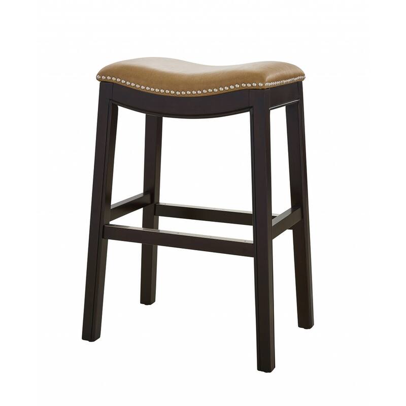26" Tan and Espresso Solid Wood Backless Bar Height Bar Chair