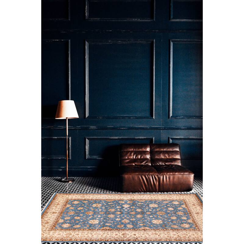 ECARPETGALLERY Hand-knotted Mirzapur Blue Viscose, Wool Rug - 6'3 x 9'10
