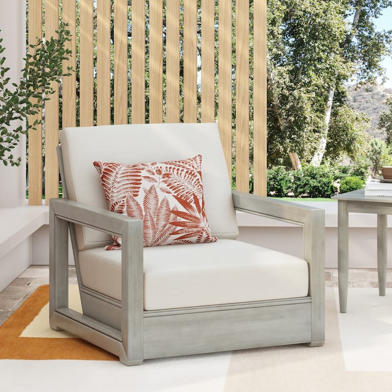 Westchester Acacia Wood Outdoor Club Chair with Cushion by Christopher Knight Home - Light Gray+Beige