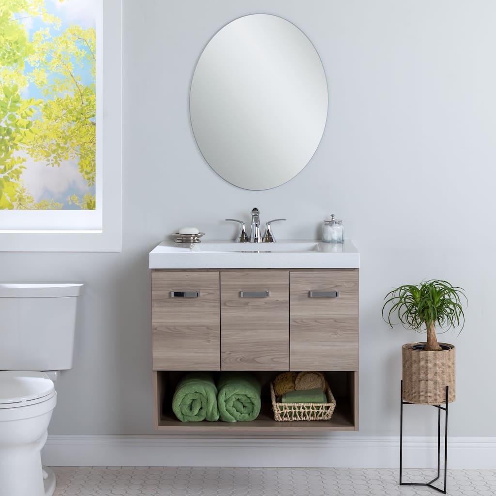 Inna 30" Floating Bathroom Vanity With Drawer, Open Shelf, and Sink Top