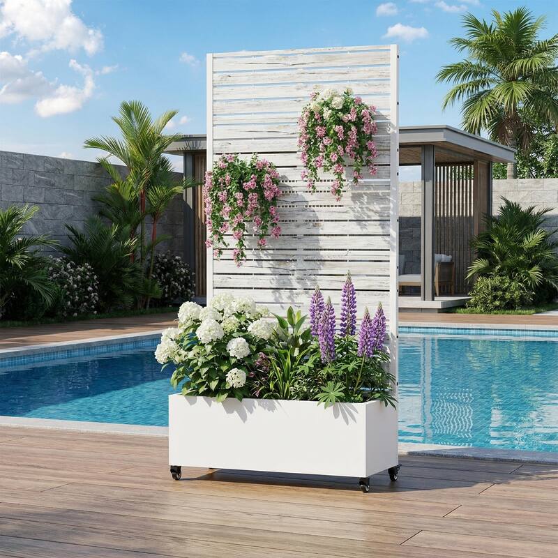 Metal Planter Box with Trellis Privacy Screen Planter Box with Lockable Wheels