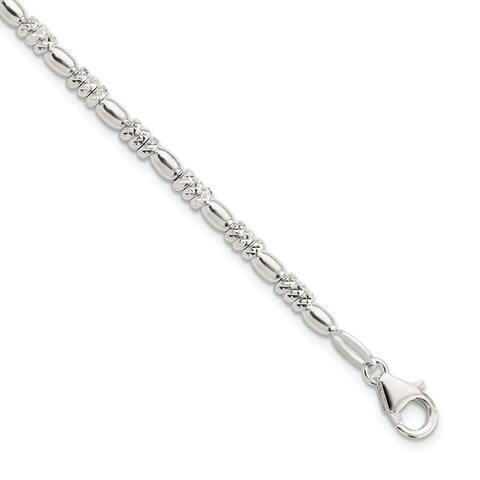 925 Sterling Silver Diamond Cut Beaded Bracelet, 8.25" w/1in Extender