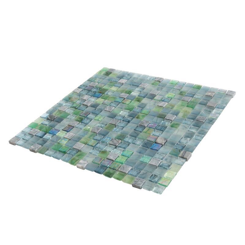 Apollo tile 12" x 12" Mingles Glossy Stone Blue Green Glass Tile (18.69 sq ft/case) - 20 Pack