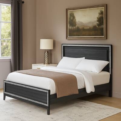 Queen Bed with LED Headboard and Shimmering Trim, Black