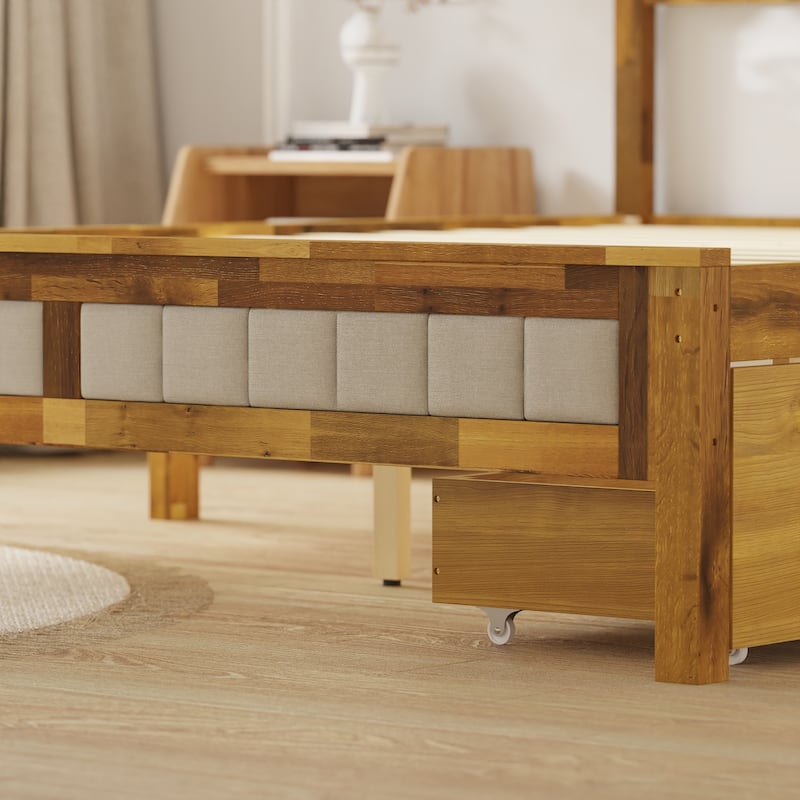 Queen Size Acacia Solid Wood Bed Fram Headboard/Drawer Platform Bed