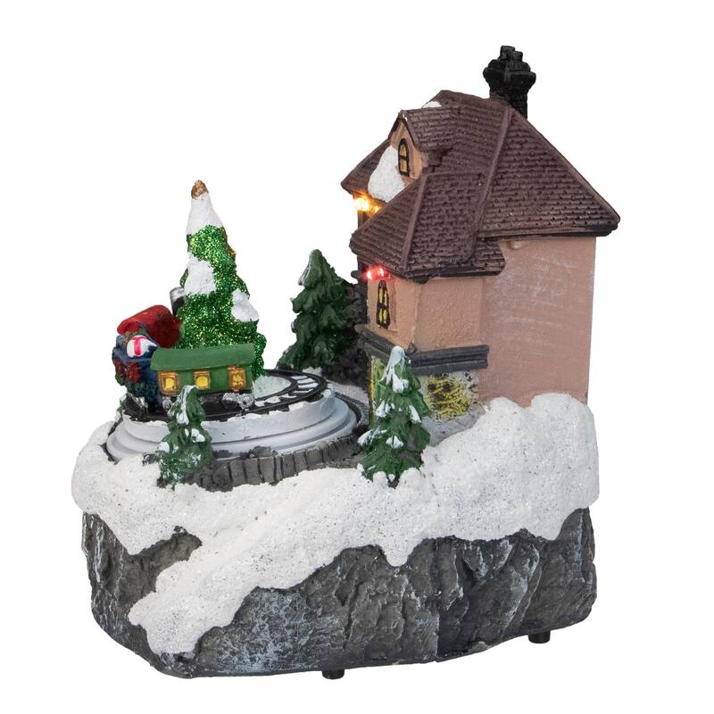 5.5" LED Lighted and Animated House with Train Christmas Village Display Piece
