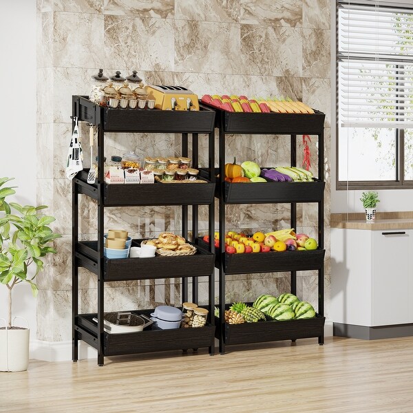 4-Tier Wood Utility Storage Shelves, Fruit and Vegetable Basket