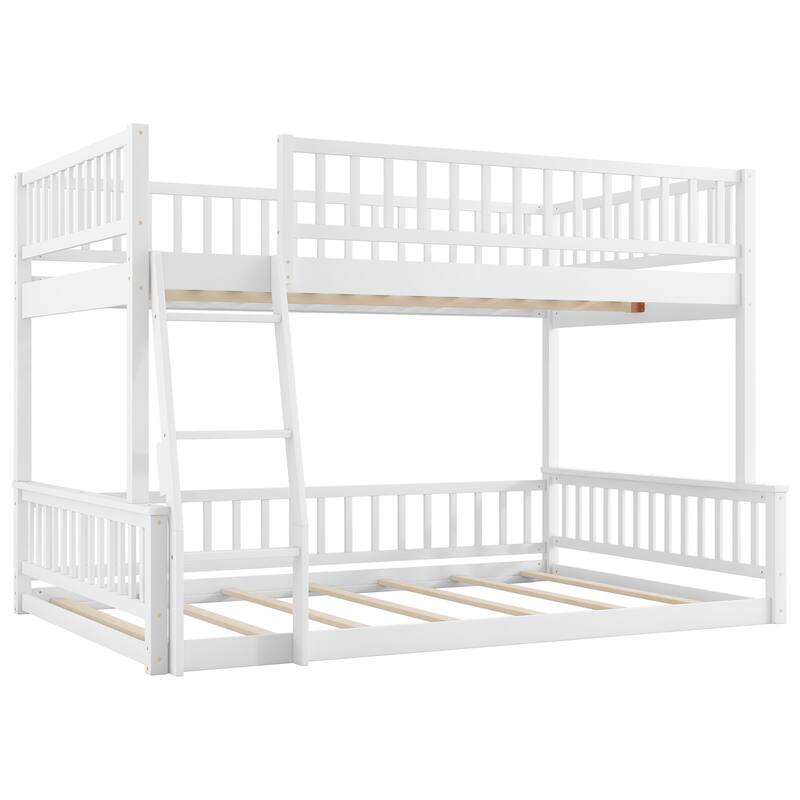 Full XL over Queen Bunk Bed with Ladder & Guardrails, Sturdy Stackable Bed Frame