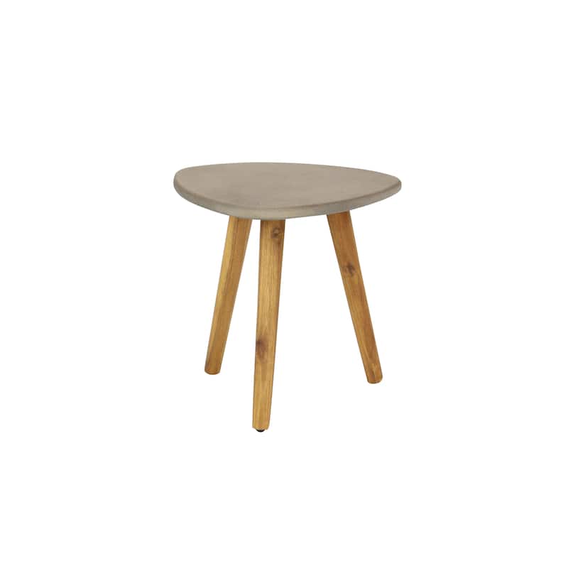 Gray Concrete Inspired Oval End Table Outdoor Accent Table with Brown Tapered Wood Legs