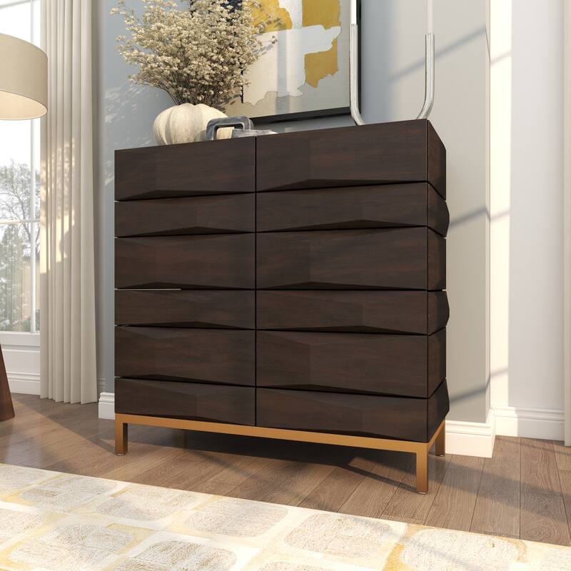 Brown Wooden 1 Shelf and 2 Doors Geometric Cabinet