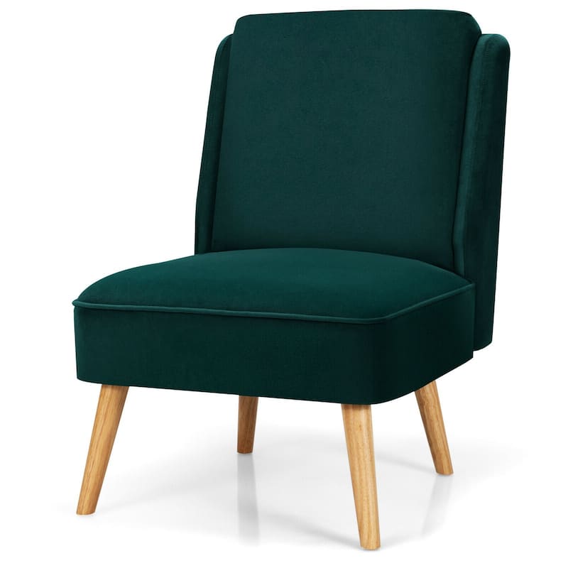 Gymax Velvet Accent Chair Single Sofa Chair Leisure Chair with Wood - 19'' x 23.5'' x 16'' - Green - 19'' x 23.5'' x 16''