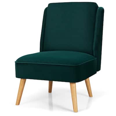 Gymax Velvet Accent Chair Single Sofa Chair Leisure Chair with Wood - 19'' x 23.5'' x 16''