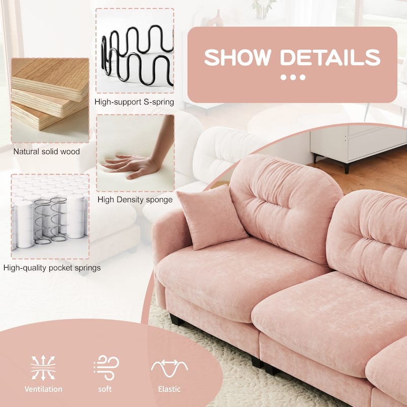 74" Loveseat Sofa, Modern Chenille Deep Seat Sectional Couch for Living Room, Tufted Backrest Love Seat with Pillows