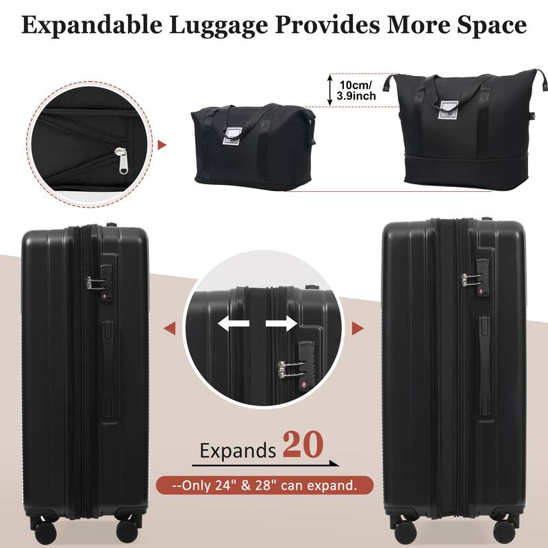 Luggage Sets 5 Piece with Half-opening, Hardside Carry On Suitcase Set with Double Spinner Wheel, with USB Port,TSA Locks